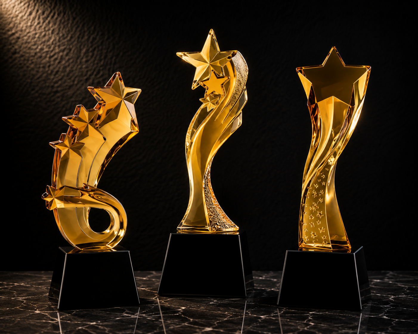 Triple Gold Sculpted Crystal Trophy - custom crystal awards with your logo